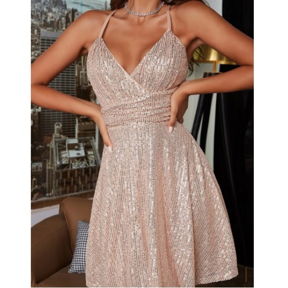 Luxe crisscross back cami sequins mini dress - Picture 4 of 6